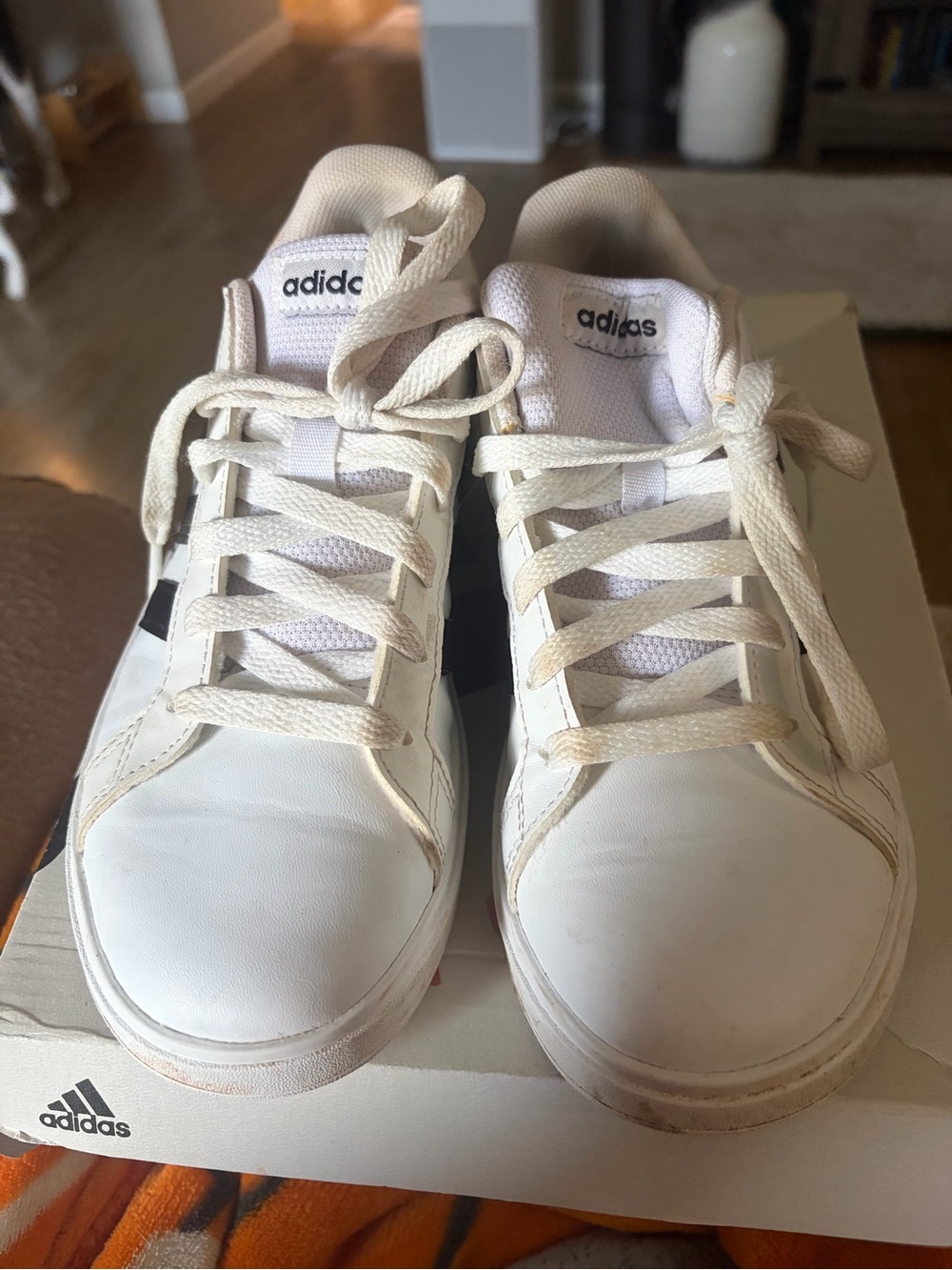 adidas Kids White Sneakers with Black Side Stripes